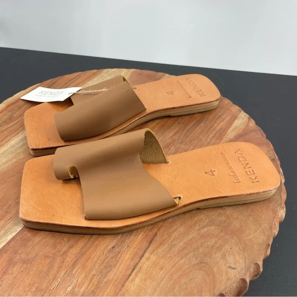 Kenda Colibri slide Sandals‎ tan Leather Sz 4 US 6.5 toe loop